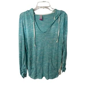 Nobo Mint crochet lace hooded pullover tunic fairy whimsy Y2K vintage cottage